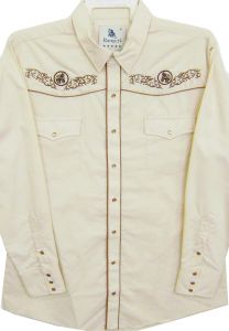Modestone Men's Embroidered Long Sleeved Shirt Men's Filigree Horse Beige