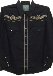 Modestone Men's Embroidered Long Sleeved Shirt Men's Filigree Horse Black