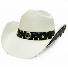 Modestone Men's Cowboy Hat Side Brim Appliques White