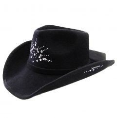Modestone Unisex Wool Felt Starburst Metal Stud Cowboy Hat Black