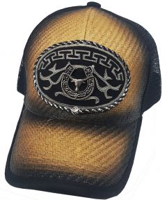 Modestone Western Snapback Ball Cap Metal Bull Longhorn Horseshoe