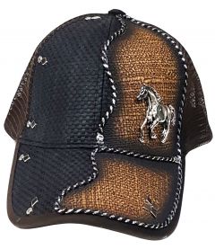 Modestone Western Snapback Ball Cap Metal Galloping Horse Black