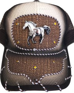 Modestone Western Snapback Ball Cap Metal Galloping Horse Beige
