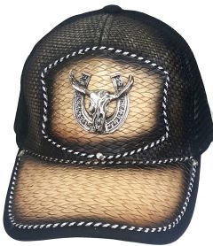 Modestone Western Snapback Ball Cap Metal Bull Skull Longhorn Horseshoe