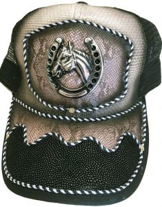 Modestone Western Snapback Ball Cap Metal Horseshoe Horse ''Faux Snakeskin''