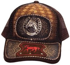 Modestone Western Snapback Ball Cap Metal Horseshoe Horse Floral Embossed