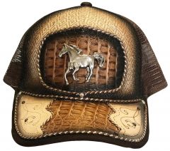Modestone Western Snapback Ball Cap Metal Running Horse ''Faux Croc''