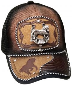 Modestone Western Snapback Ball Cap Metal Horseshoe Horse ''Faux Suede''