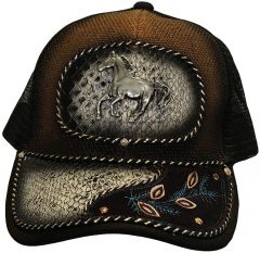 Modestone Western Snapback Ball Cap Metal Galloping Horse ''Faux Crocodile''