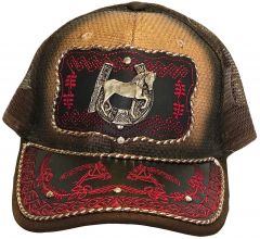Modestone Western Snapback Ball Cap Metal Horseshoe Horse Embroidered Red