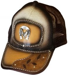 Modestone Western Snapback Ball Cap Metal Horseshoe ''Faux Leather''