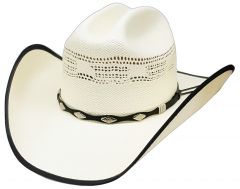 Modestone Straw Cowboy Hat Bangora Studs Hatband Fabric Brim Edge Off-White