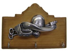 Modestone 8" x 6" Pewter & Wood Western Theme Multi-Purpose Hook Rack