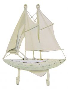 Modestone 12" X 9" Metal Antiqued Decorative Sailboat Multi-Purpose 2X Hook Rack