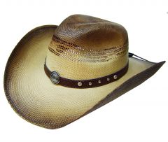 Modestone Unisex Straw Cowboy Metal Diamond Concho Studs Hatband Brown
