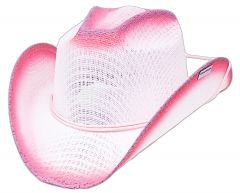 Modestone Girl's Straw Cowboy Hat Chinstring White, Fuchsia Purple Accents