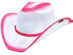 Modestone Girl's Straw Cowboy Hat Chinstring Fushia White