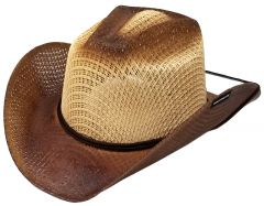 Modestone Boy's Straw Cowboy Hat Chinstring 2-Tone Beige & Brown