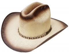 Modestone Unisex Straw Cowboy Hat Bangora Metal Studs Hatband 2 Tone