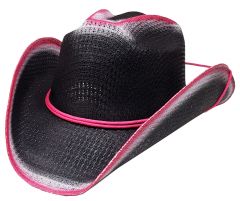 Modestone Unisex Straw Cowboy Hat Chinstring Black