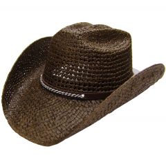 Modestone Men's Straw Cowboy Hat Faux Leather Hatband Brown