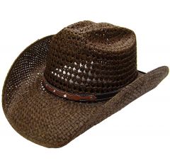 Modestone Men's Straw Cowboy Hat Faux Leather Hatband Brown