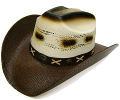 Modestone Men's 2 Tone Straw Cowboy Concho Brown