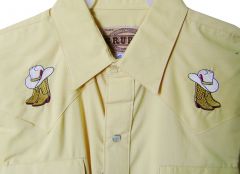 Modestone Men's Embroidered Long Sleeve Shirt Cowboy Boot Hat Yellow