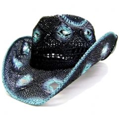 Modestone Women's Straw Cowboy Hat Black Seafoam