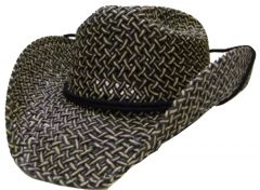 Modestone Boy's Straw Cowboy Hat With Fuzzy Straw Fringe XS Black & Yellow