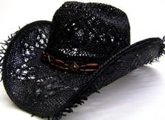 Modestone Men's Cool Summery Straw Hat Fuzzy Straw Fringe Black Tan
