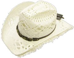 Modestone Women's Cool Summery Straw Hat Straw Fringe On Brim White