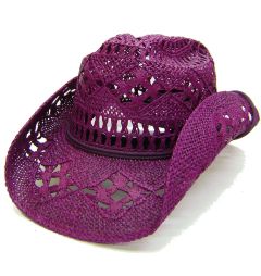 Modestone Women's Festive Straw Cowboy Hat Purple
