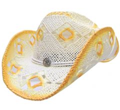 Modestone Women's Cool Summery Straw Cowboy Hat White orange
