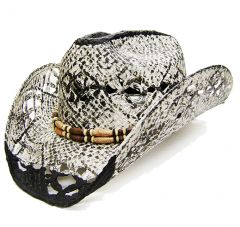 Modestone Men's Straw Cowboy Hat White Black