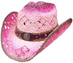Modestone Straw Cowboy Hat Breezer Crocodile Skin Pattern Hatband Purple