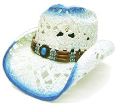 Modestone Women's Straw Cowboy Hat White & Blue