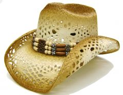 Modestone Men's Straw Cowboy Hat Tan & Beige