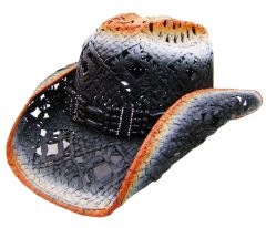 Modestone Men's Cool Summery Straw Cowboy Hat White orange & black