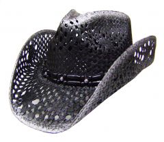 Modestone Men's Straw Cowboy Hat Black & silver