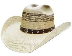 Modestone Men's Straw Cowboy Hat Metal Sheriff Star Concho Studs Hatband Tan