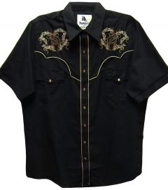 Modestone Men's Embroidered Short Sleeve Shirt Floral Filigree Horse Head Black