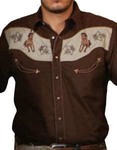Modestone men's Embroidered Long Sleeved Shirt Horse Filigree Brown