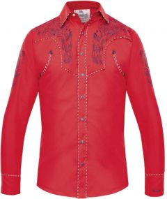 Modestone Men's Embroidered Fitted Western Shirt Filigree Red