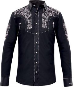 Modestone Mens Embroidered Long Sleeved Fitted Western Shirt Filigree Black