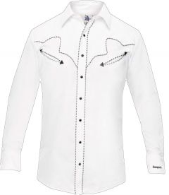 Modestone Men's Embroidered Long Sleeved Fitted Western Shirt Dotted Piping White