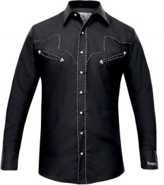 Modestone Men's Embroidered Long Sleeved Fitted Western Shirt Dotted Piping Black