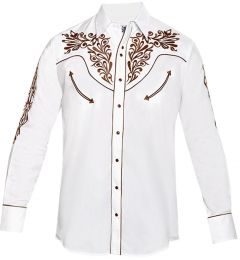 Modestone Men's Embroidered Filigree Long Sleeved Fitted Western Shirt White