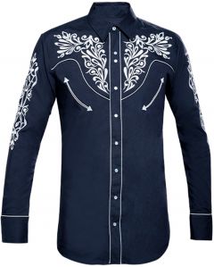 Modestone Men's Embroidered Filigree Long Sleeved Fitted Western Shirt Black