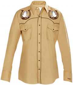 Modestone Men's Embroidered Horse Horseshoe Fitted Western Shirt Beige